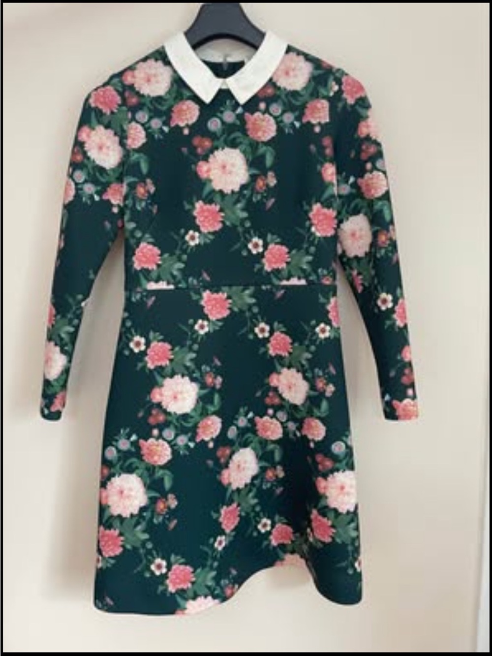 ERIN by Erin Fetherston Dark Green Floral Long-Sleeve Dress with White Collar